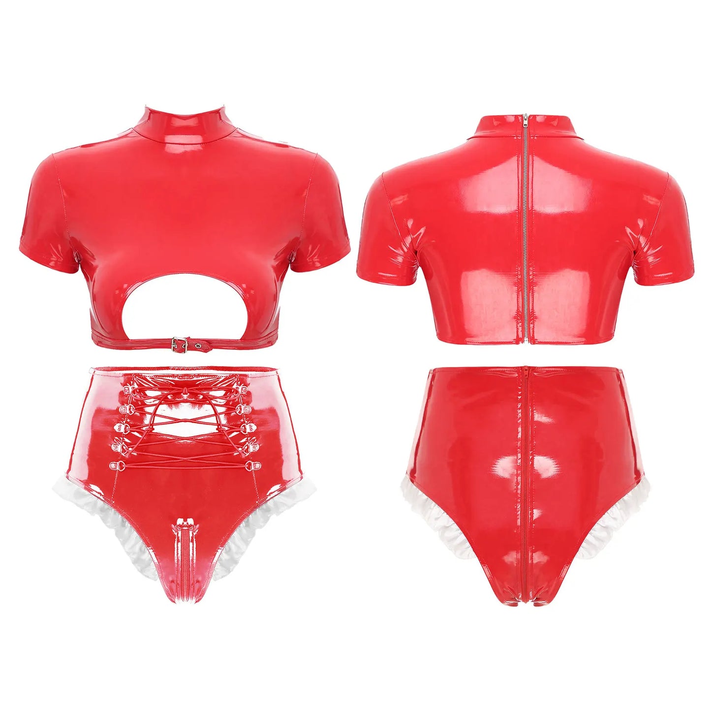 Women's Moto & Biker Latex-Style Clubwear Set – Leather Lingerie for Pole Dance, Cosplay, and Nightclub Parties - Premium clubwear from Lizard Vigilante - Just $48.88! Shop now at Lizard Vigilante