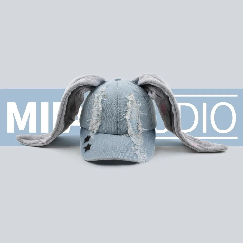 New Jeans Minji Haerin OMG Stage Long Rabbit Ear Hat Y2K Style Denim Blue Baseball Cap Fashion Kpop Caps Fan Collectable Gifts - Premium  from Lizard Vigilante - Just $28.99! Shop now at Lizard Vigilante