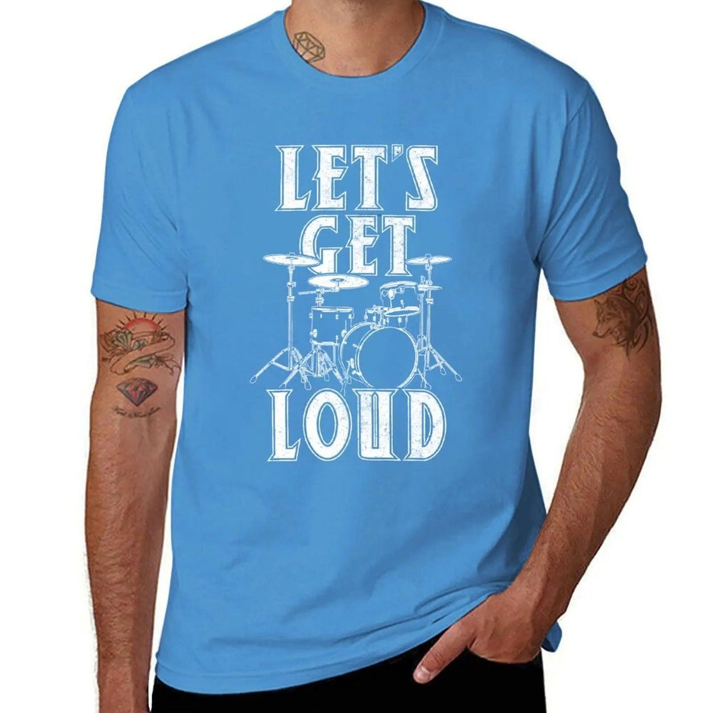 Let's Get Loud Drummer Rock Music Lover T-shirt Blacks Aesthetic Clothes Customs Designer T Shirt Men - Lizard Vigilante