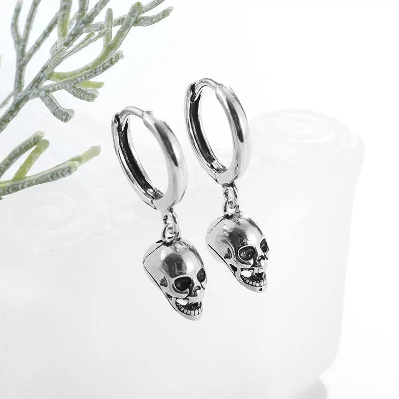 Silver-Plated Skull Drop Earrings – Gothic Ghost Head Hypoallergenic Earrings for Men & Women, Perfect for Halloween & Punk Rock Style - Premium skull jewelry from Lizard Vigilante - Just $16.66! Shop now at Lizard Vigilante