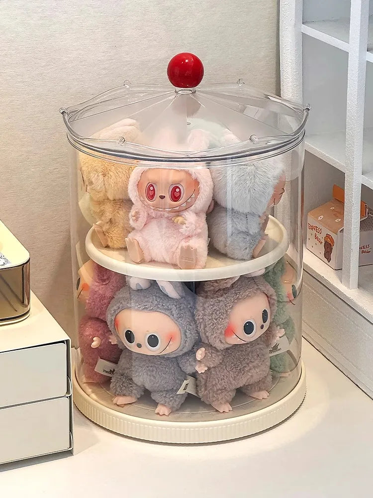 Labubu Rotating Display Box, Transparent Acrylic, Plush Doll Hand-Made Dust-Proof Labubu Pendant Storage Box.