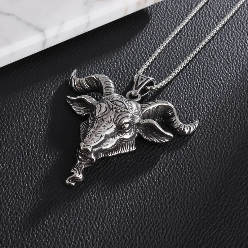 Vintage Lucifer Demon Ram Necklace – Gothic Satanic Pendant for Men – Eye of Truth Punk Party Jewelry - Premium pendant from Lizard Vigilante - Just $16.66! Shop now at Lizard Vigilante