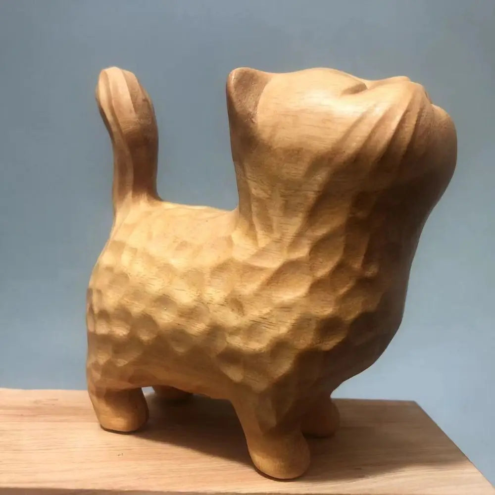 Cat Ornament Hand-carved Wooden Cat Statue Tiny Cute Cat Sculpture Miniature Creative Animal Figurine Desktop