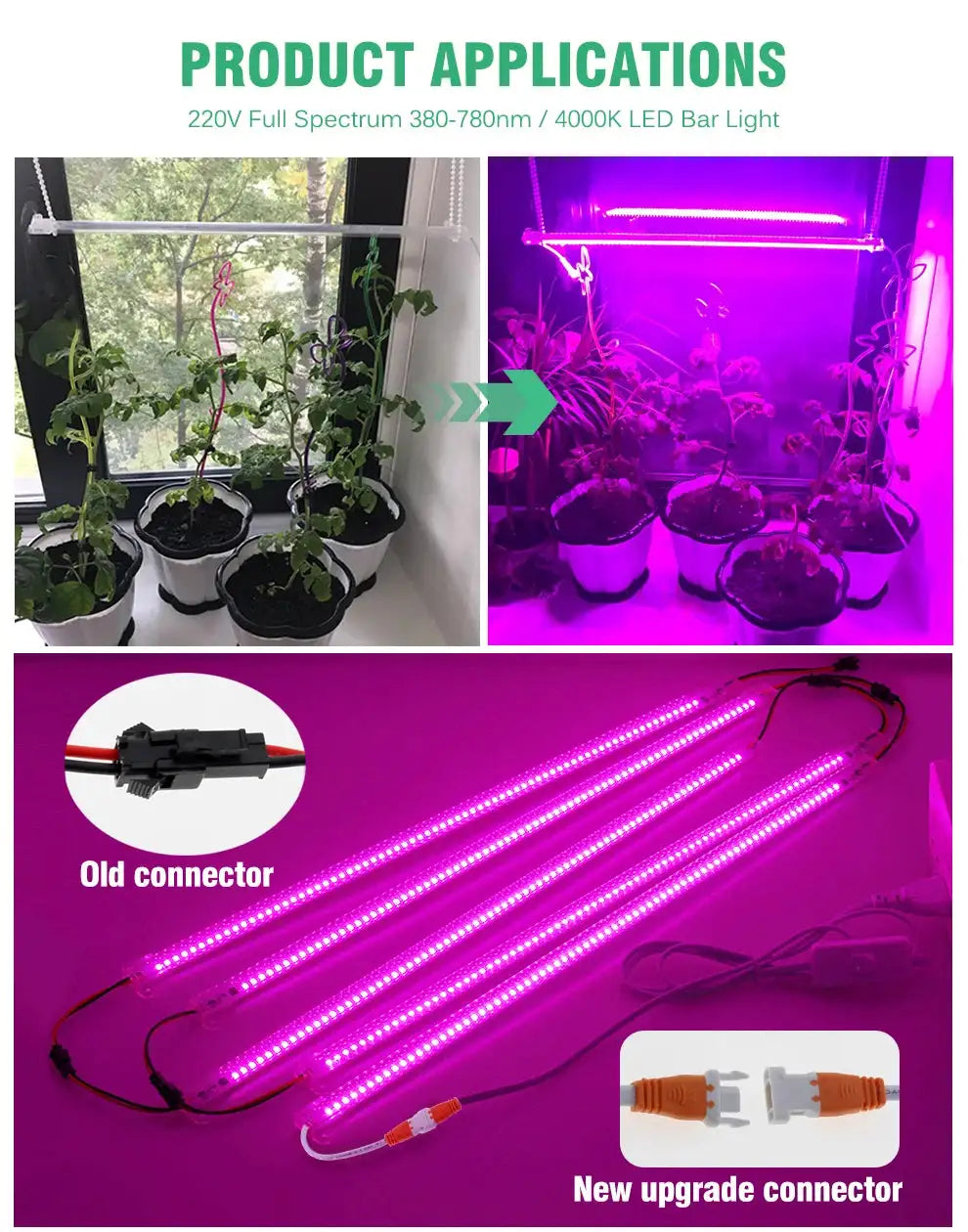 Grow Light 220V Full Spectrum LED Bar Light for Plants 50cm Phyto Lamp for Plant Veg Flowers Greenhouse Tent 4000K 380-780nm