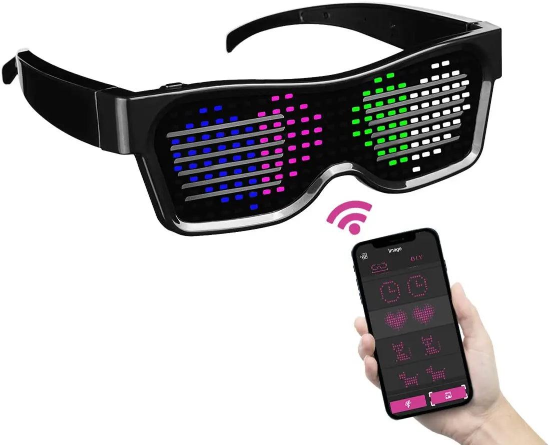 LED Glasses Bluetooth APP Control Programmable Text USB Charging Display Glasses Nightclub DJ Festival Party Glowing Toy Gift - Lizard Vigilante