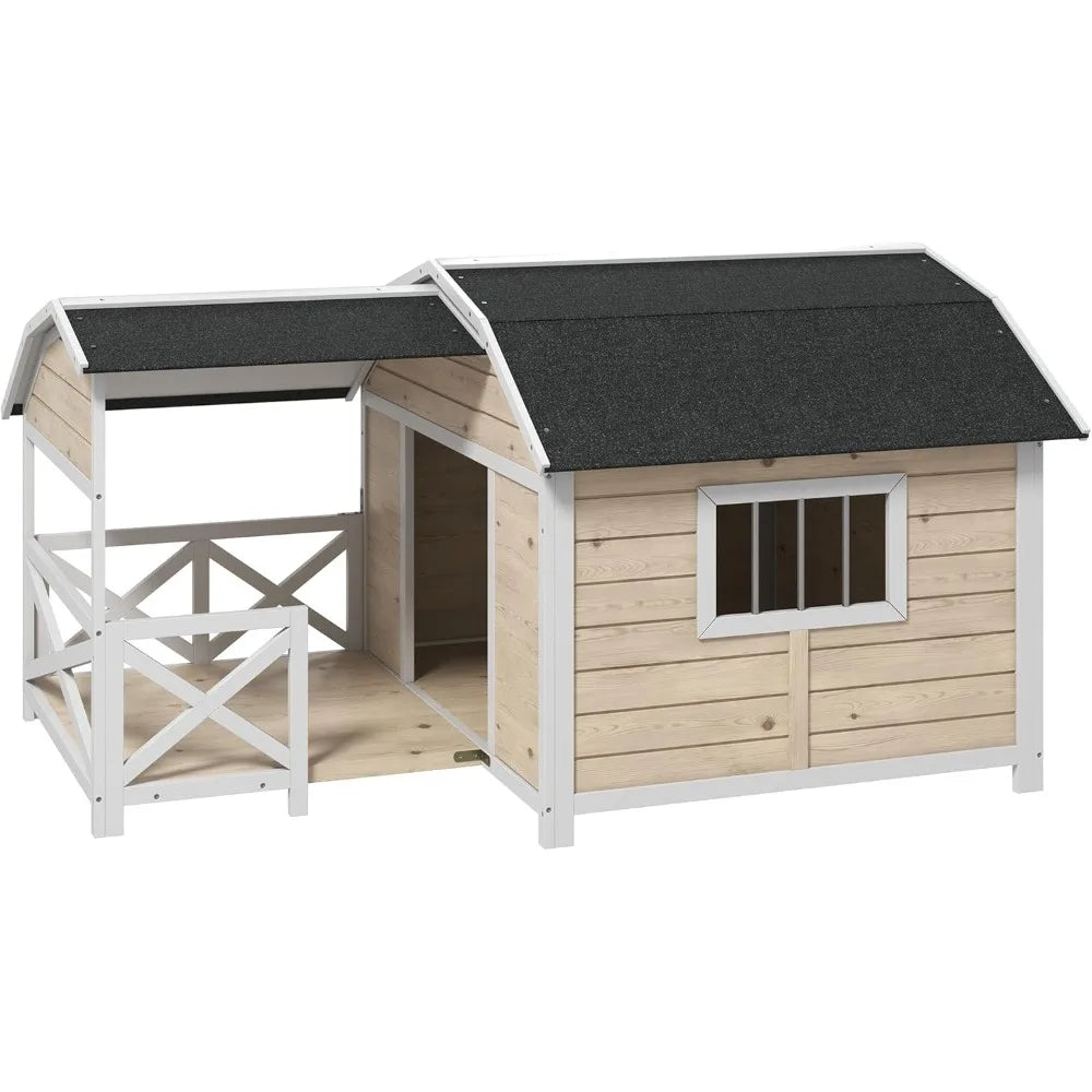 Wooden Dog House Outdoor with Porch, Raised Pet Kennel for Medium Large Dogs, with Asphalt Roof, Front Door, Side Windows - Premium  from Lizard Vigilante - Just $473.99! Shop now at Lizard Vigilante