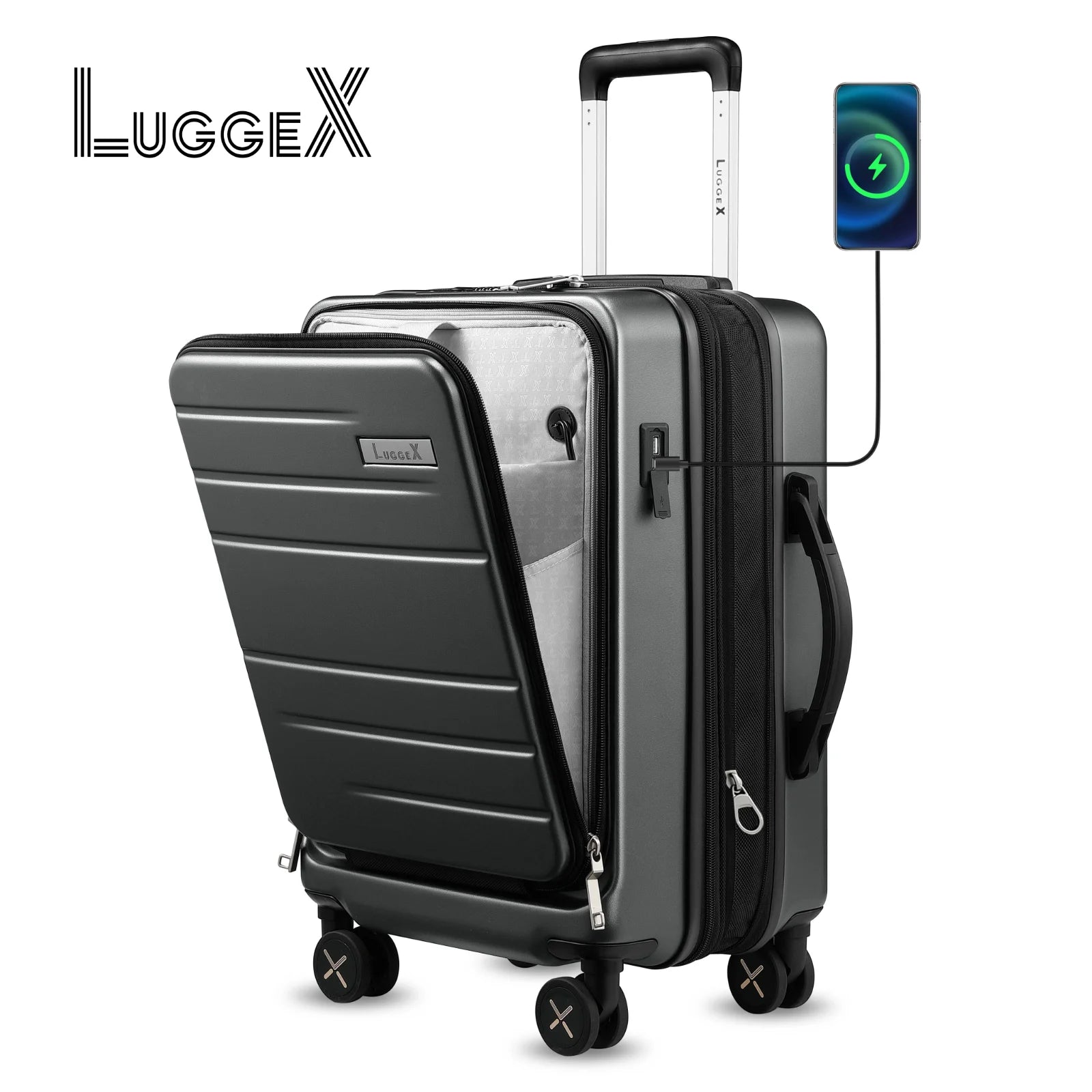 LUGGEX Carry On Luggage 22x14x9 Airline Approved, Expandable Polycarbonate Suitcase with Front Pocket(Black, 20 Inch, 36.1L) - Premium  from Lizard Vigilante - Just $156.99! Shop now at Lizard Vigilante