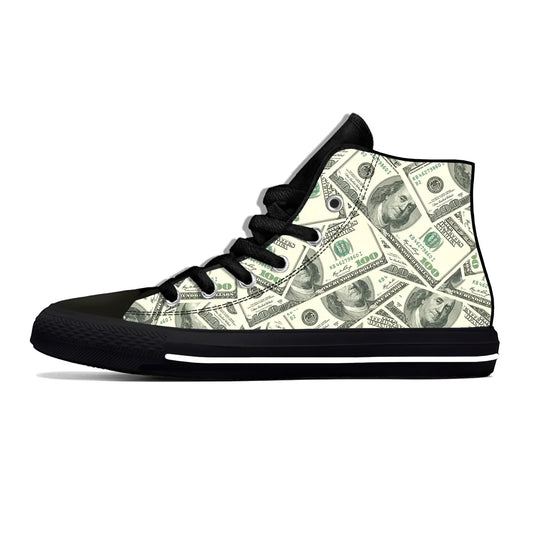 Dollar Bills Dollars Money Anime Cartoon Funny Latest Casual Shoes High Top Men Women Sneakers Classic Board Shoes - Premium high top shoes from Lizard Vigilante - Just $39.99! Shop now at Lizard Vigilante