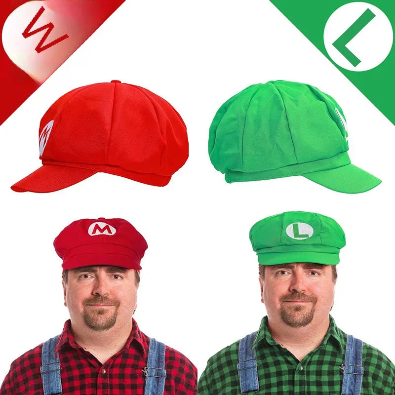 Super Bros Luigi Adult Hat Cap Costume Cosplay Halloween Baseball Anime Unisex Role Play Hat (Red and Green) 2Pcs - Premium  from Lizard Vigilante - Just $21.99! Shop now at Lizard Vigilante