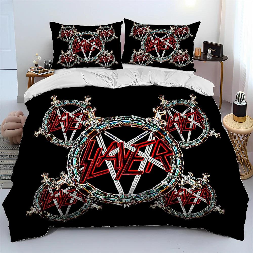 Slayer Show No Mercy Heavy Metal Band Music Comforter Bedding Set, Duvet Cover Bed Quilt Cover Pillowcase,king Queen Size Bedding Set Kids - Lizard Vigilante