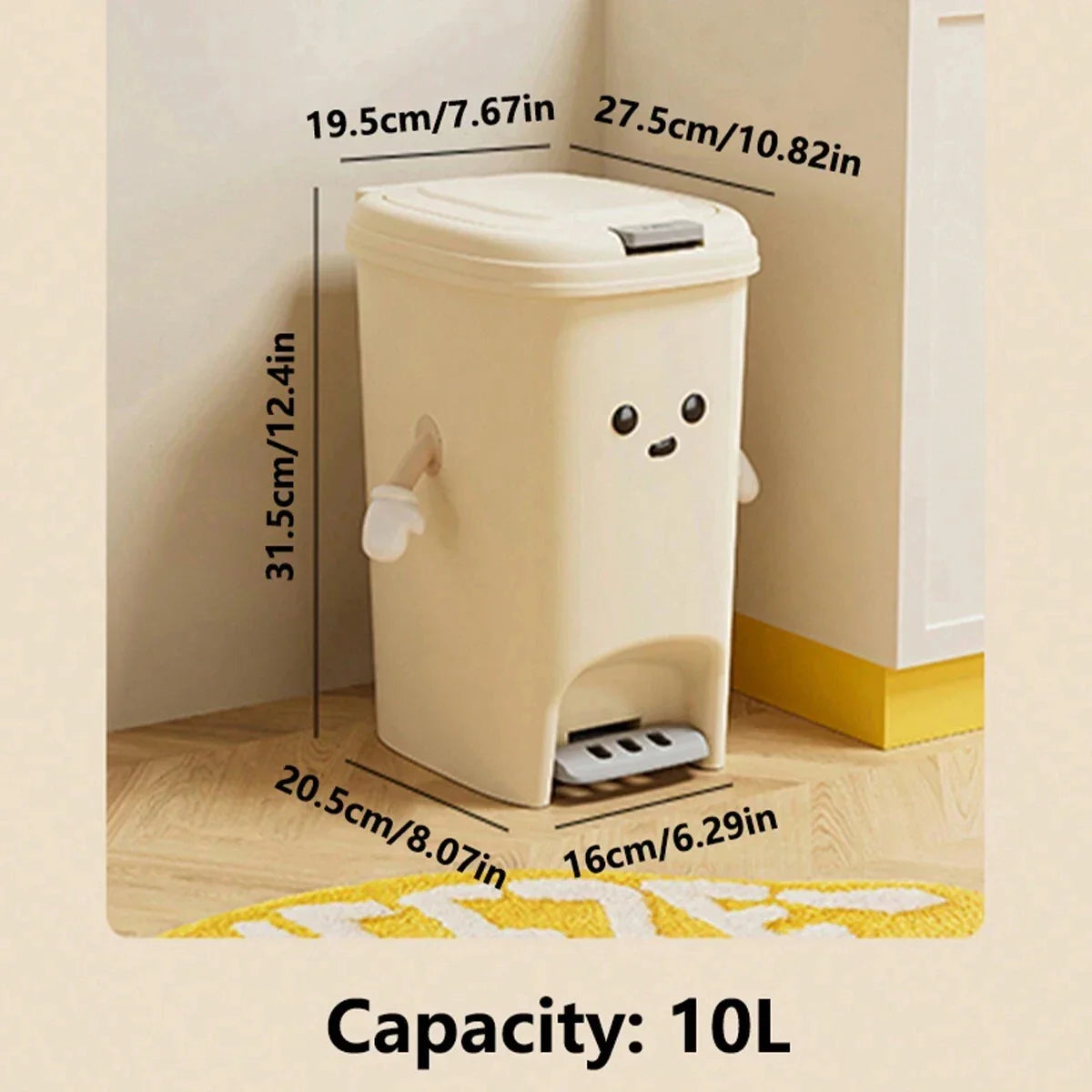 Household Large Capacity Trash Can Cute Creativity Non-Slip Bottom Strong Bearing Capacity Garbage Bucket Square Dustbin