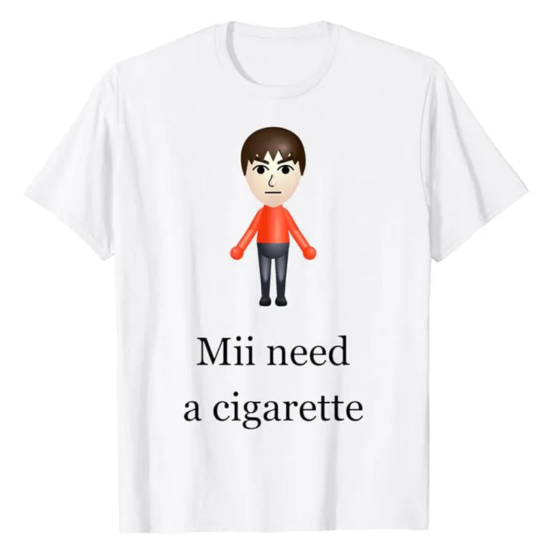 Mii Need A Cigarette T-Shirt – Funny Men's Fashion Novelty Tee, Humorous Gift, Short Sleeve Graphic Top - Premium tshirt from Lizard Vigilante - Just $23.95! Shop now at Lizard Vigilante