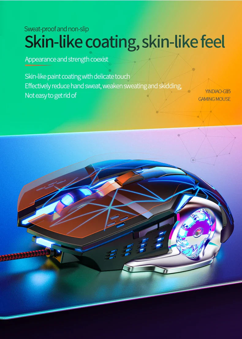 G15 Mechanical Gaming Mouse 7-Color Breathing Light Wired Laptop USB Desktop Office Computer Gaming Mouse Mute