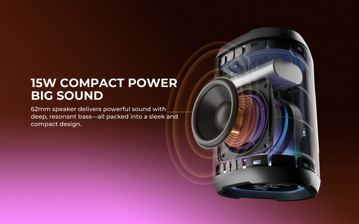 Bluetooth Speaker with LED Display Heavy Bass and 15W Power Waterproof IPX7 for Outdoor Parties