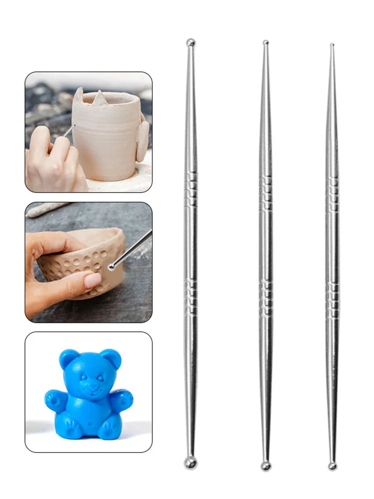 Stainless Steel Soft Pottery Clay Carved Tools Double Head Sculpture Pottery Model Tool DIY