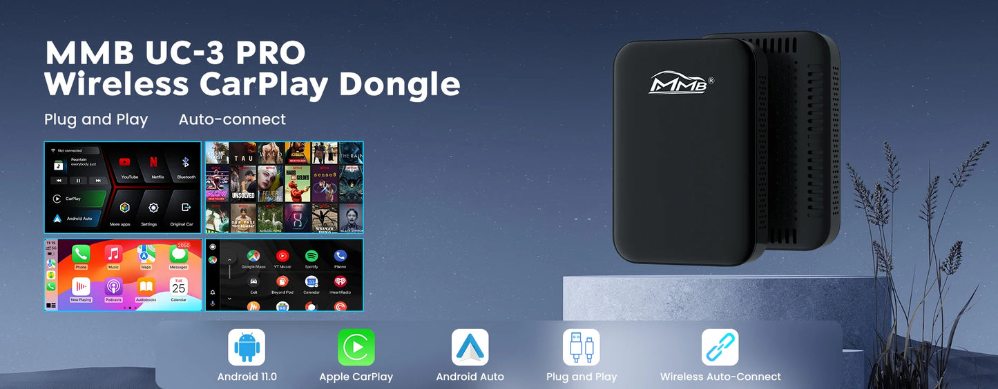 MMB MAX 5.0 “Road Riot AI Box” — Android 13, 8-Core QCM6225, Wireless CarPlay & Android Auto, Split-Screen GPS, 8GB+128GB, Netflix/YouTube