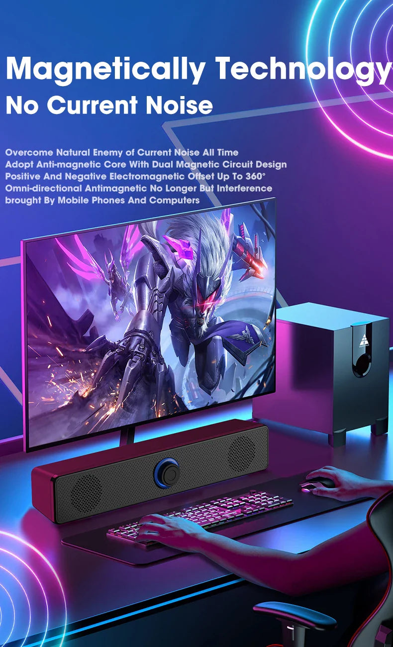 Salange Bluetooth Speaker USB Wired 3.5mm Port Sound Bar for PC Game Console Smartphone Laptop Tablet Black Desk Set Long