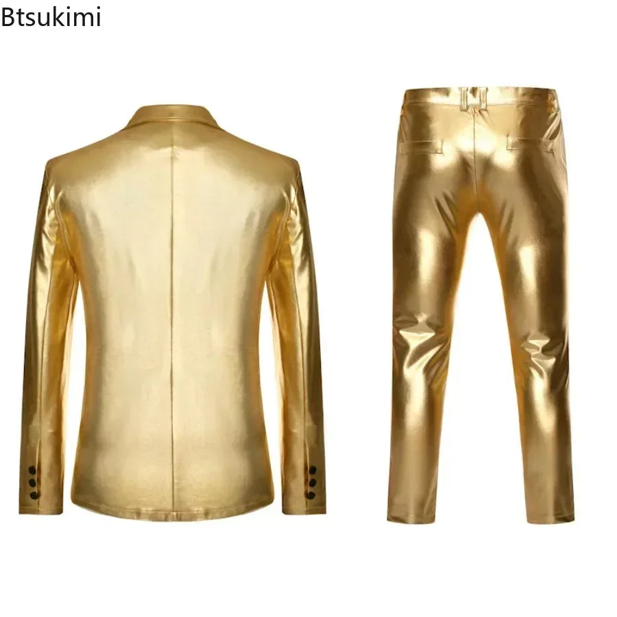 Men's Suit Sets Shiny Gold 2 Pieces Suits Chic Blazer+Pants Sets Stage Perform Clothes Party Nightclub Dancer Costume Sets Men - Premium costume from Lizard Vigilante - Just $49.99! Shop now at Lizard Vigilante