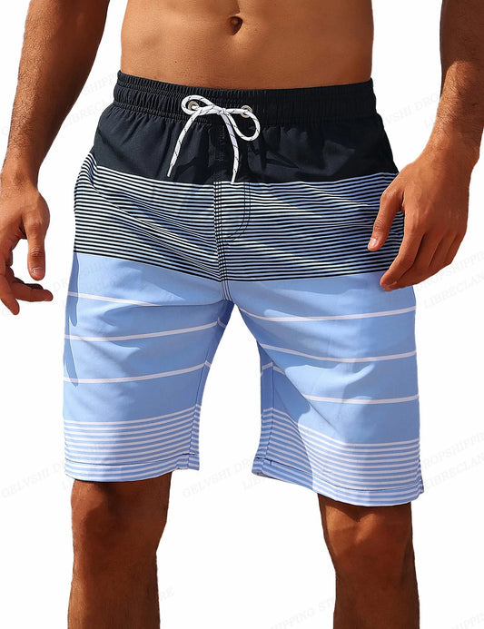 Lizard Vigilante Men’s Striped Beach Shorts – Fashion Swimwear Board Shorts & Gym Fitness Trunks - Premium shorts from dsers - Just $15.99! Shop now at Lizard Vigilante
