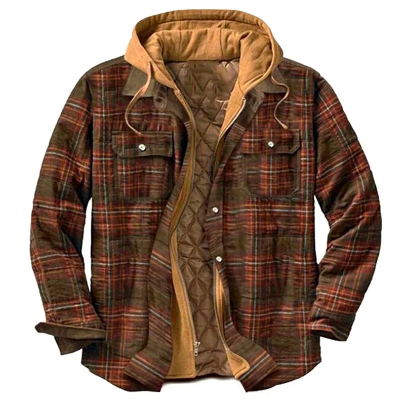 Oversized Plaid Patchwork Hooded Shirt Jacket – Men's Casual Streetwear Outerwear for Autumn & Winter - Premium jacket from Lizard Vigilante - Just $46.66! Shop now at Lizard Vigilante