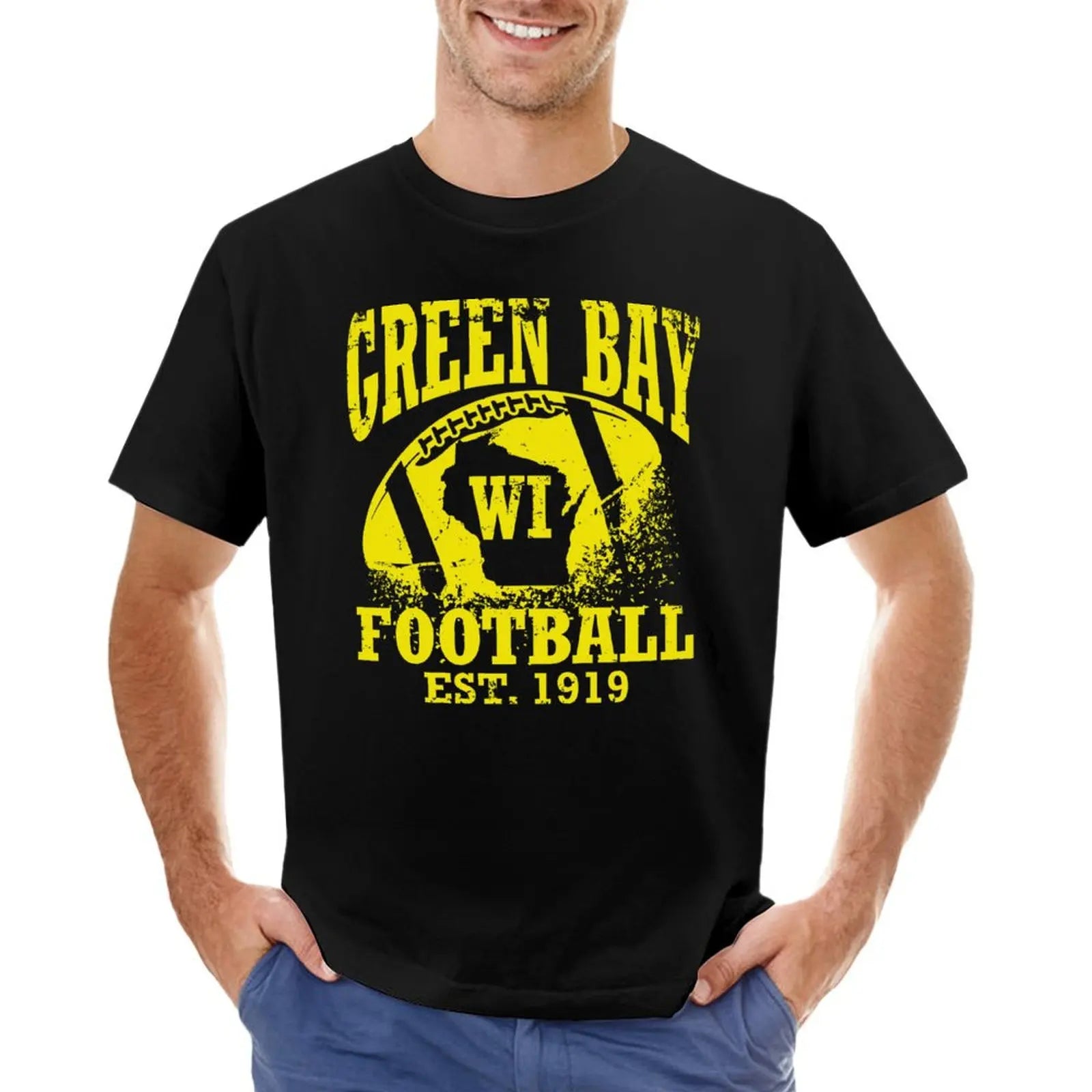 Vintage Green Bay Football Graphic T-Shirt for Men – Casual Retro Style Tee - Premium T-Shirts from Lizard Vigilante - Just $24.88! Shop now at Lizard Vigilante