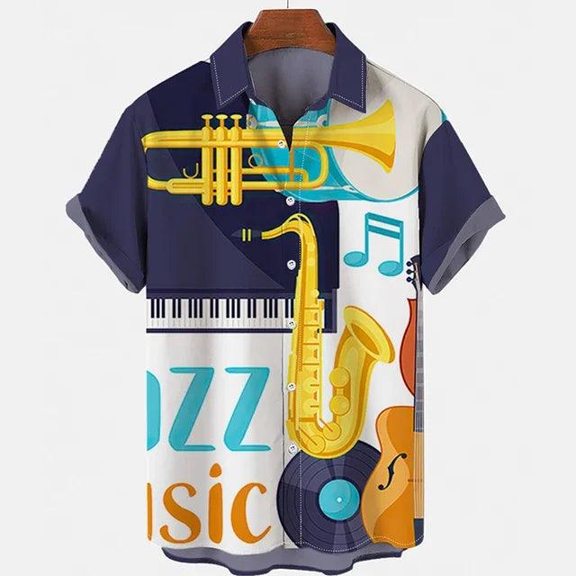 Summer Hawaiian Shirts For Men Colorful Music 3d Printed Rock Shirt Beach Short Sleeve Men's Shirt Casual Oversized Clothing Top - Premium hawaiian shirt from Lizard Vigilante - Just $27.99! Shop now at Lizard Vigilante