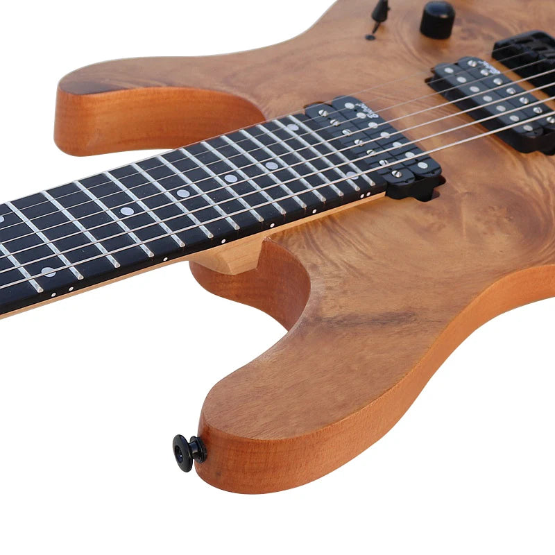 V-Glorify High Grade 7 Strings Electric Guitar Tree Burl Skin Natural Color Solid Okoume Body - Premium guitar from Lizard Vigilante - Just $344.88! Shop now at Lizard Vigilante