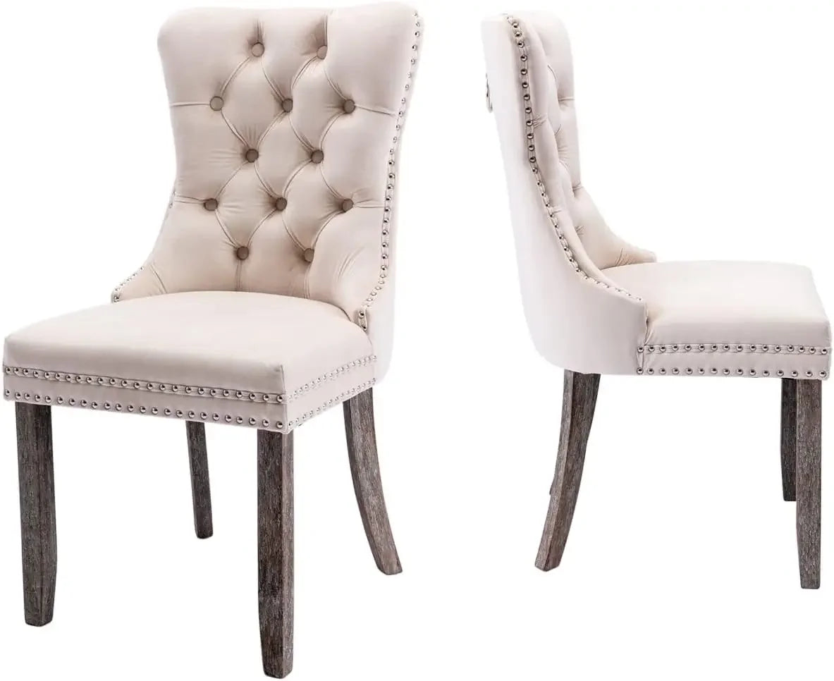 Luxury Velvet Dining Chairs Set of 6 | Tufted Button Back with Ring Pull Trim - Premium dining chair from Lizard Vigilante - Just $558.99! Shop now at Lizard Vigilante