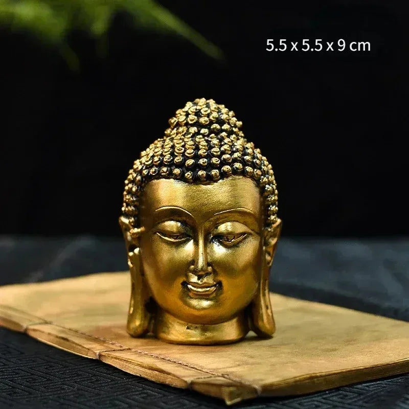 Retro Zen Buddha Statue Meditation Tathagata Monks Tibetan Buddhism Head Sculpture Home Living Room Resin Crafts Ornament