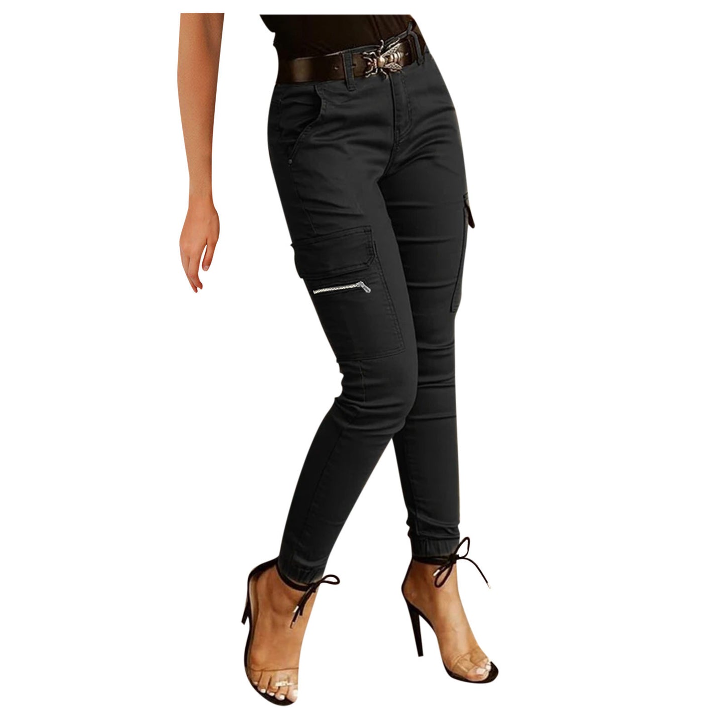 Women's Plus Size High-Waist Cargo Pants – Solid Zipper Pocket Design, Full-Length Casual Wide-Leg Pants for Everyday Comfort - Premium cargo pants from Lizard Vigilante - Just $38.88! Shop now at Lizard Vigilante