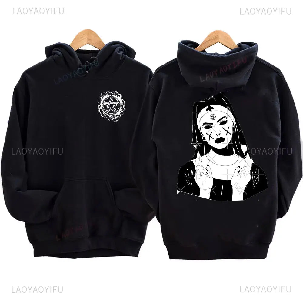 The Bad Nun Hoodie – Satanic Hip-Hop Fleece Sweater for Harajuku Streetwear Fans - Premium hoodie from Lizard Vigilante - Just $39.99! Shop now at Lizard Vigilante