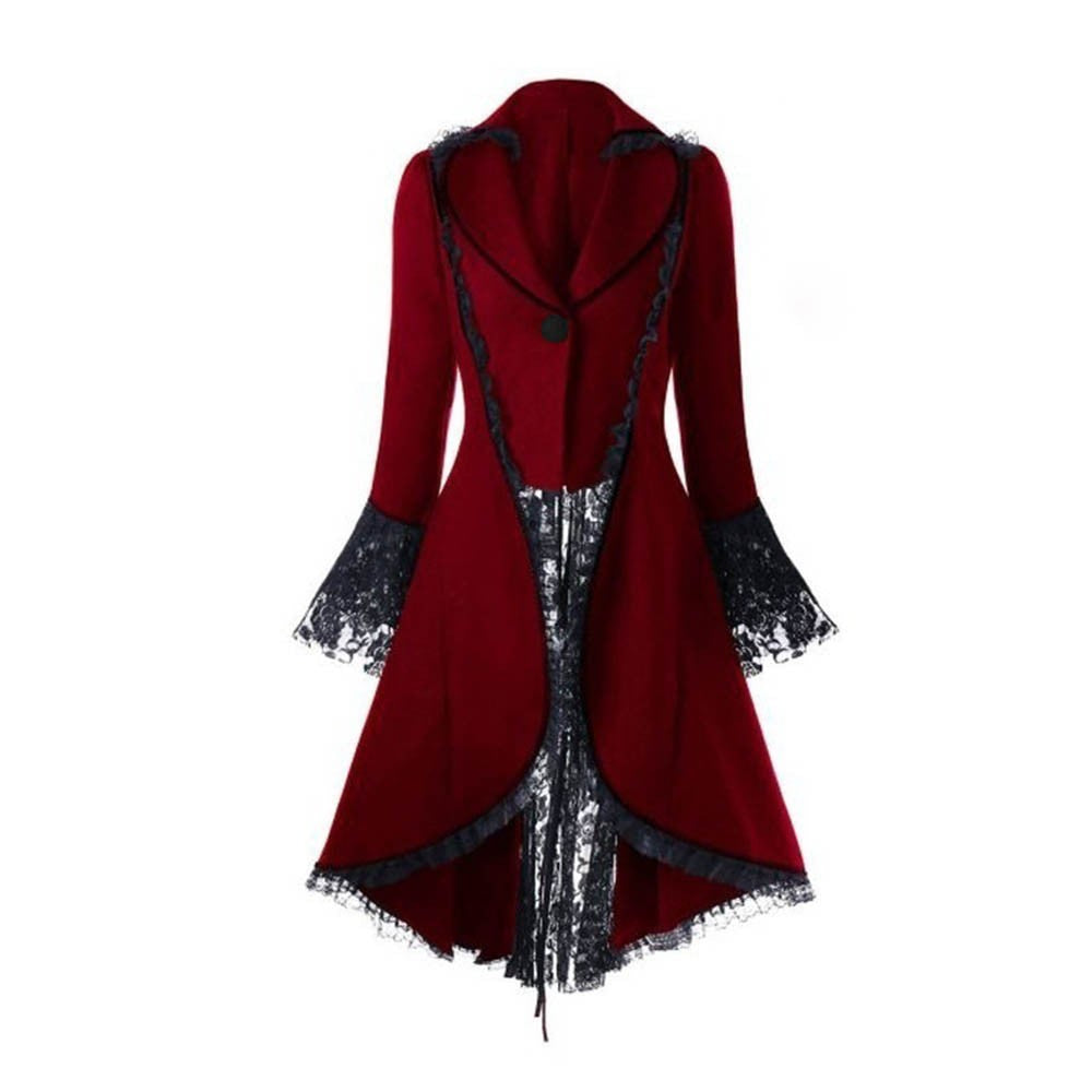 Women Lace Trim Lace-up High Low Coat Black Steampunk Victorian Style Gothic Jacket Medieval Noble Court Dress Plus Size S-5XL - Premium  from Lizard Vigilante - Just $18.99! Shop now at Lizard Vigilante