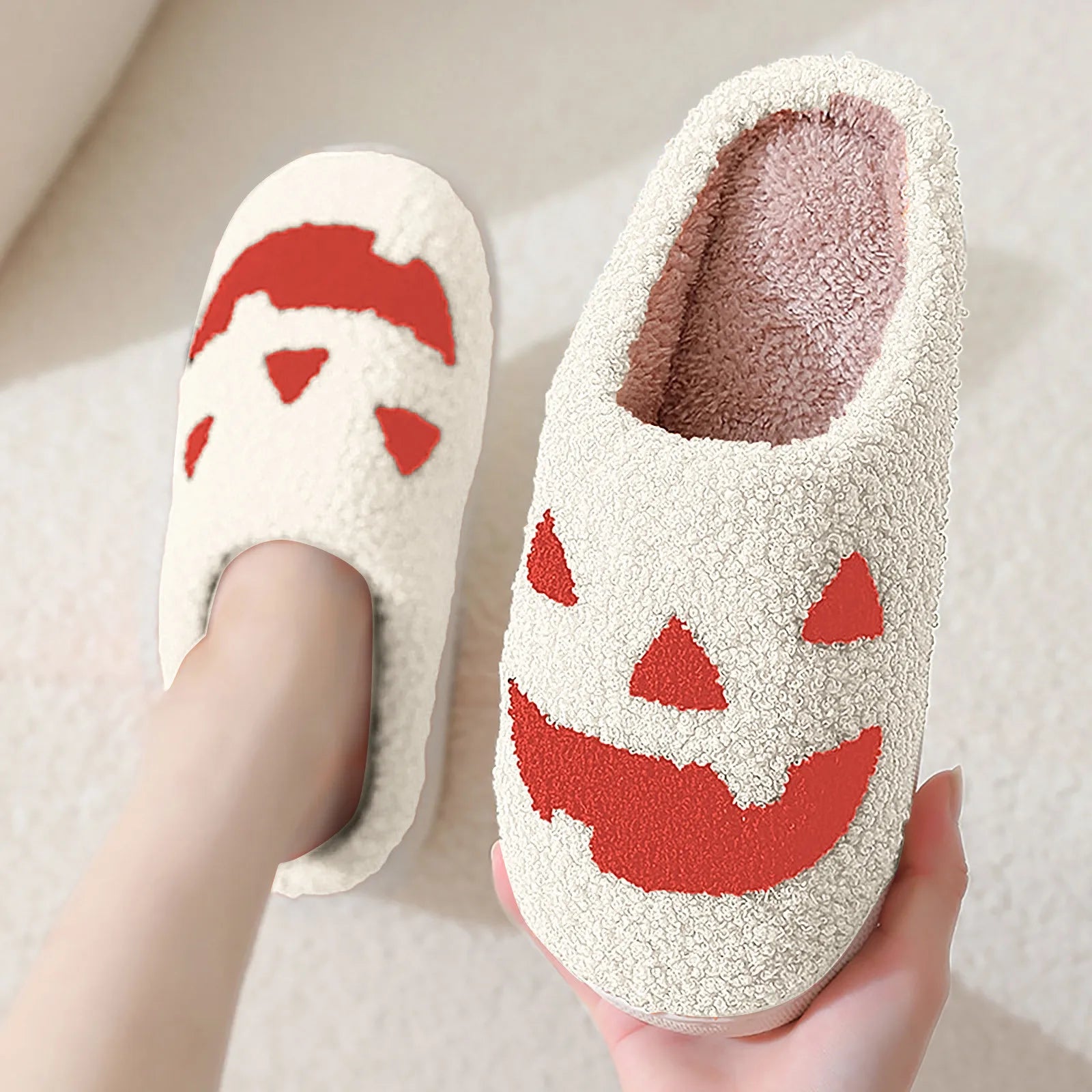 Halloween Pumpkin Slipper Ghost Funny Face Flat Indoor House Shoes Soft Plush Cozy for Women Men Horror Movie Halloween Gifts - Premium slippers from Lizard Vigilante - Just $22.99! Shop now at Lizard Vigilante