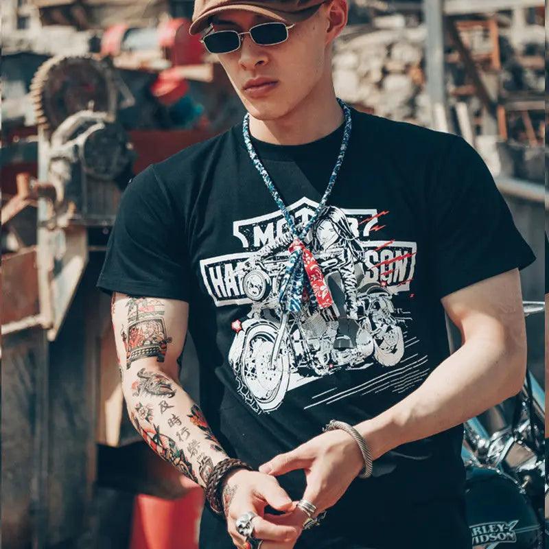 Motorcycle T Shirt for Men Hip Hop Man Tee Shirts Muscles Streetwear Rock Clothing Goth Grunge No Logo Gym Party Katoen Chic Top - Premium t-shirt from Lizard Vigilante - Just $28.99! Shop now at Lizard Vigilante