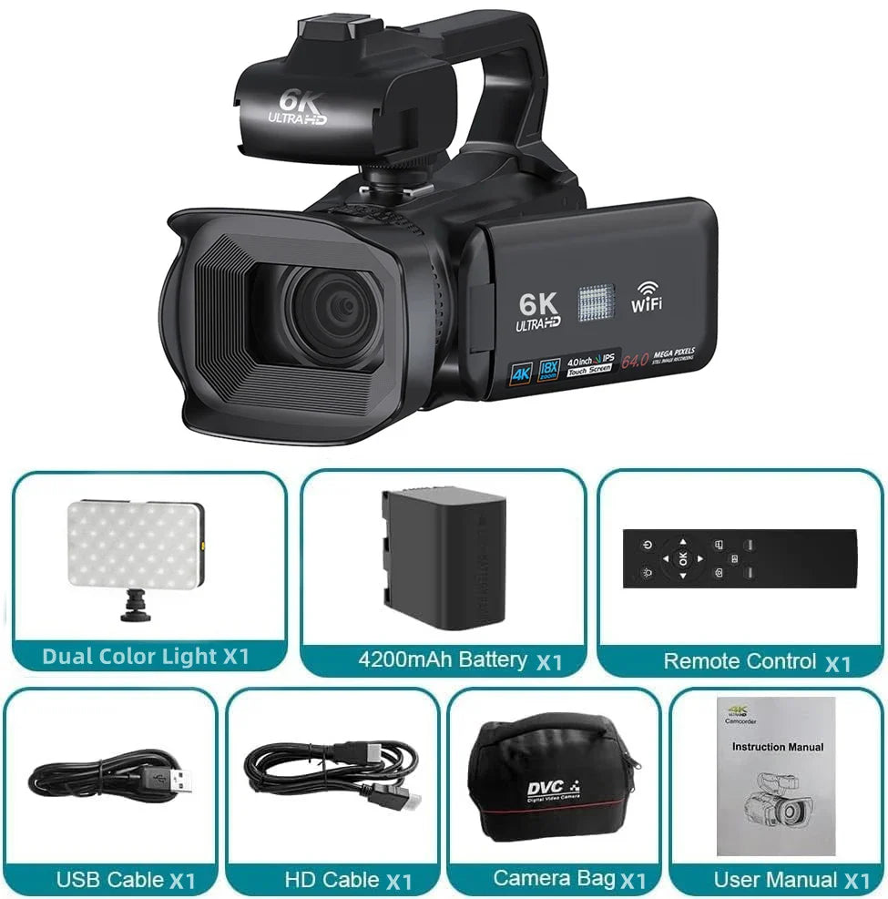 KOMERY YouTube Camcorder 6K HD Professional Camera 64MP Streaming Camcorder 4"Touch Screen Digital Video Vlog Camera Photography