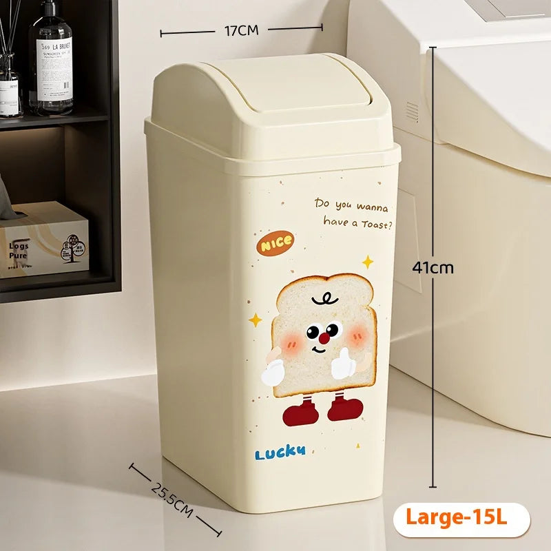 Bathroom Trash Bin with Flat or Round Lid Rectangular Garbage Bin Toilet Living Kitchen Bedroom Press Plastics Trash Can