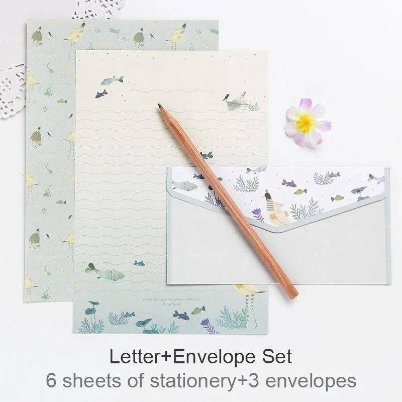 Vintage Flower Envelope Floral Creative Envelope Flower Printing Cute Cartoon Pattern Office Supplies With Letter Paper