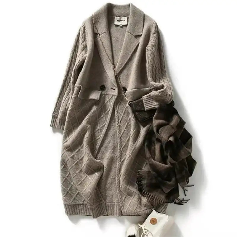 Korean French Style Cashmere Sweater Ladies Wool Windbreaker Cardigan New Autumn Winter Women Knitted Sweater Long Cardigan Coat