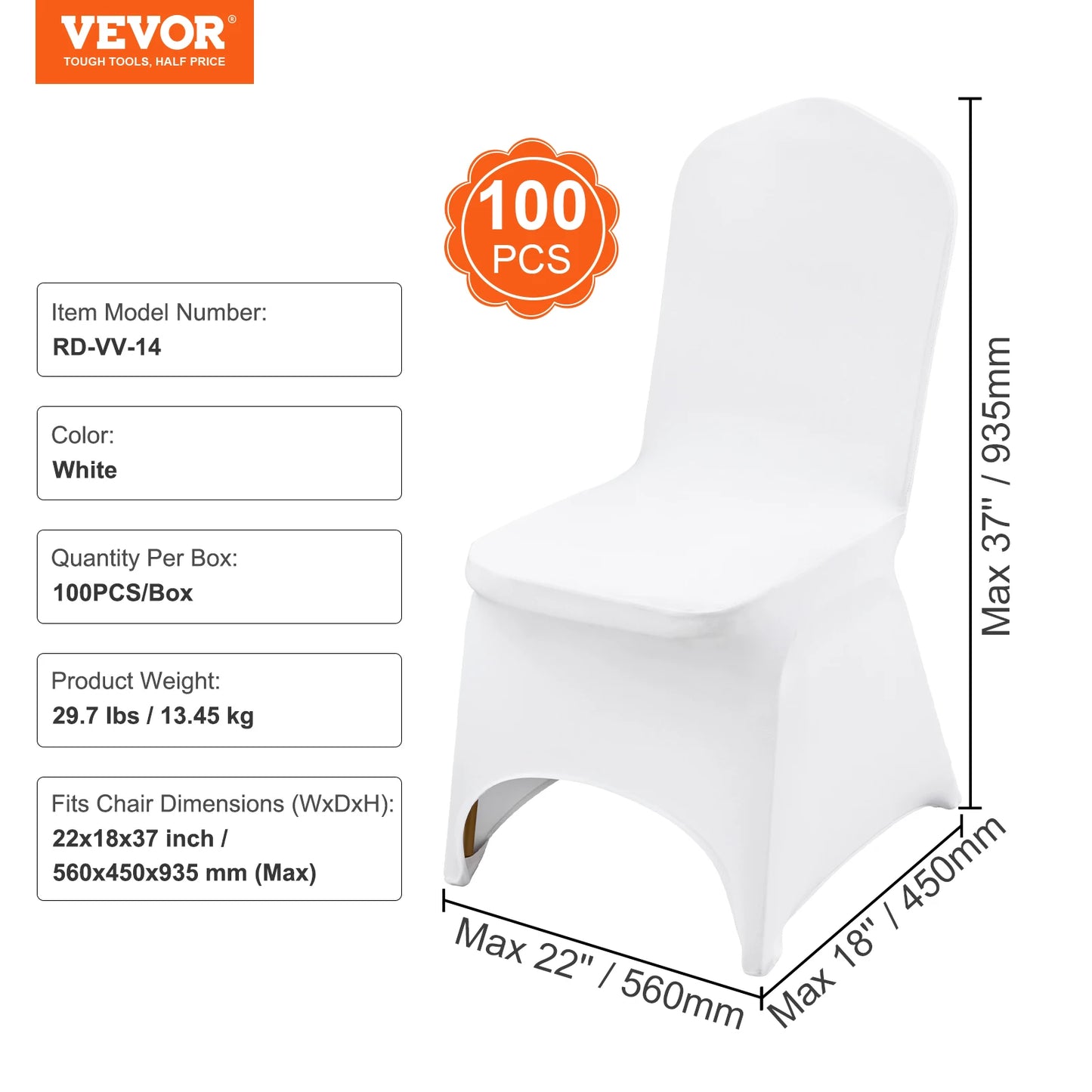 VEVOR Universal Spandex Stretch Wedding Chair Covers – 12/30/50/100 PCS White Slipcovers for Hotel, Restaurant, Banquet, and Party - Premium chair covers from Lizard Vigilante - Just $62.99! Shop now at Lizard Vigilante