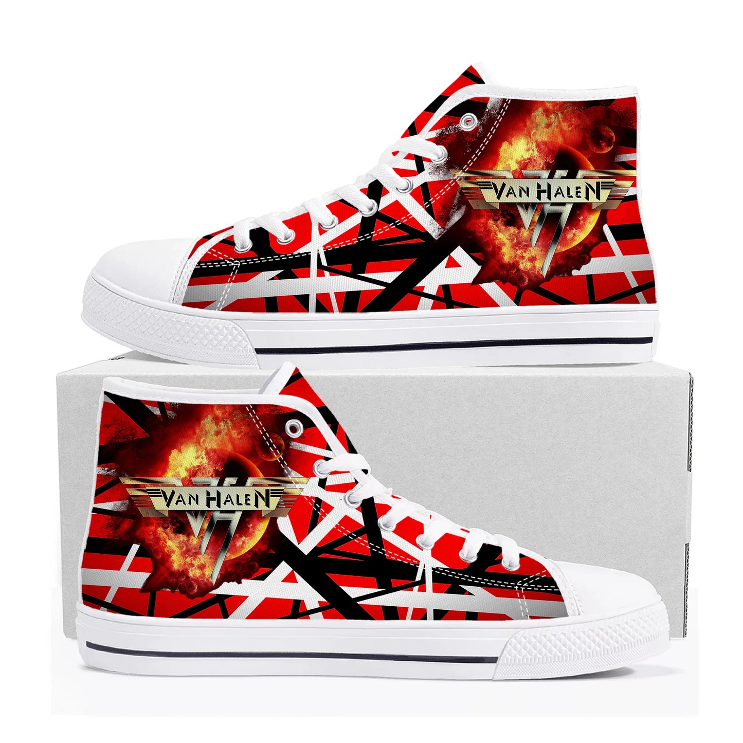 Van EVH 5150 Stripes High Top Canvas Sneakers – Custom Eddie-Inspired Shoes for Men, Women, and Teens - Premium high top shoes from Lizard Vigilante - Just $35.99! Shop now at Lizard Vigilante