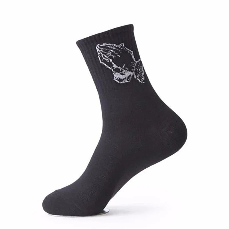 Fashion Skate Cotton Crew Socks of Virgin Mary Gesture Pattern for Men Women Hip Hop Funny Novelty  White Black Funky