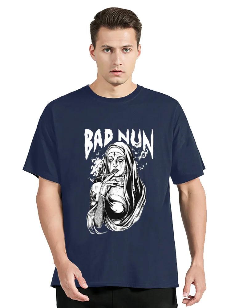 Satanic Bad Nun Tattoos Unholy T shirt Sexy Men T-shirt Summer Comfort Funny Tee Print Cotton Unisex Clothing Oversized Tshirt - Lizard Vigilante