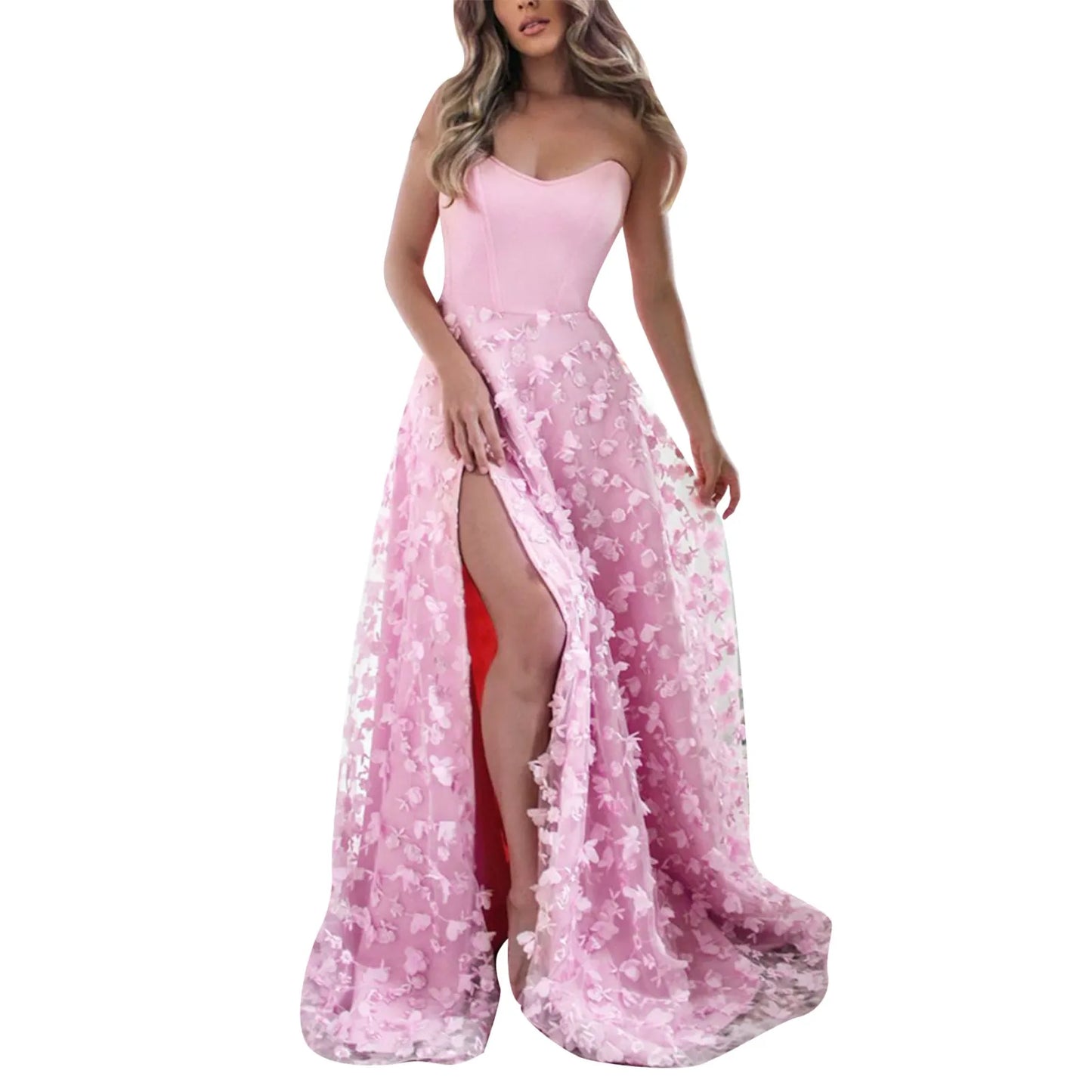 Elegant Floral Feather Strapless Wedding Dress | Sexy Long A-Line Tassel Gown for Evening, Prom, and Formal Events - Premium wedding dress from Lizard Vigilante - Just $43.88! Shop now at Lizard Vigilante