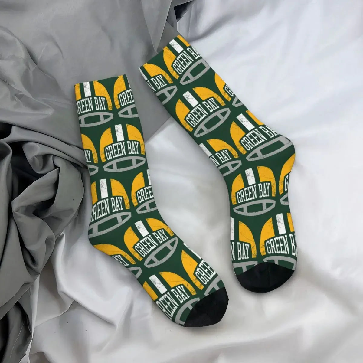 Green Bay Retro Helmet Socks: A Unique and Stylish Statement - Premium socks from Lizard Vigilante - Just $17.99! Shop now at Lizard Vigilante