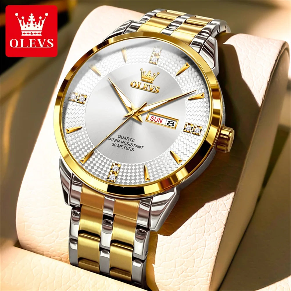 OLEVS 9917 New Quartz Men's Watch Fashion Business Dual Calendar Waterproof Watch Luxury Diamond Brand Original Men Quartz Watch - Premium  from Lizard Vigilante - Just $35.99! Shop now at Lizard Vigilante