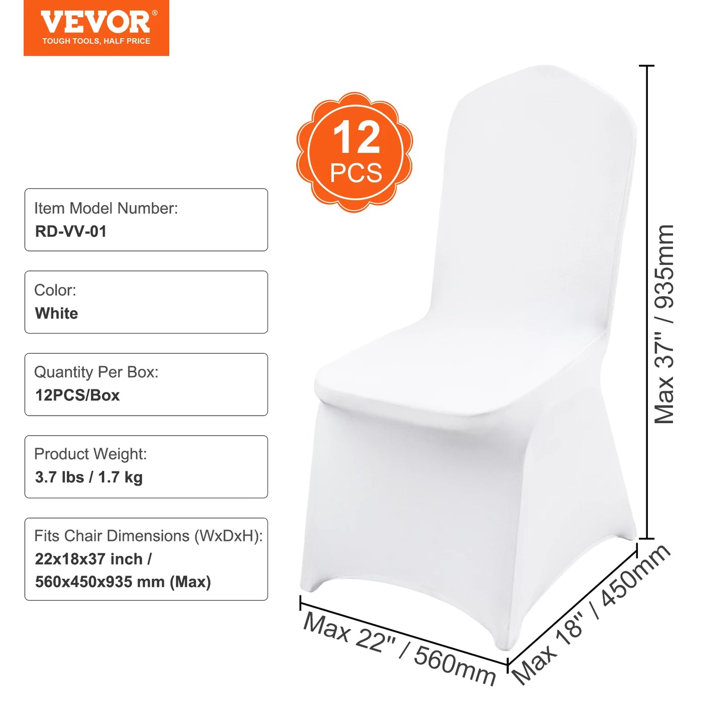 VEVOR Universal Spandex Stretch Wedding Chair Covers – 12/30/50/100 PCS White Slipcovers for Hotel, Restaurant, Banquet, and Party - Premium chair covers from Lizard Vigilante - Just $62.99! Shop now at Lizard Vigilante