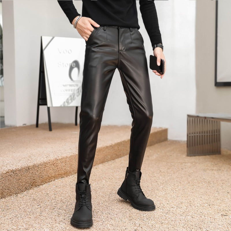 Men's Skinny Faux Leather Biker Pants – Moto-Style High-Waist Trousers for Stage and Club Wear - Premium pants from Lizard Vigilante - Just $48.88! Shop now at Lizard Vigilante