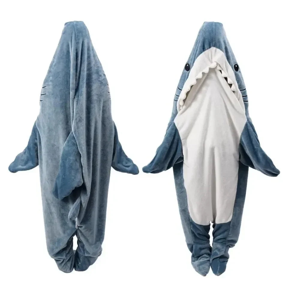 Shark Blanket Adult Cartoon Sleeping Bag Pajama Hooded Warm Flannel Funny Homewear Shark Onesie Sleeping Bag Winter Warm Blanket