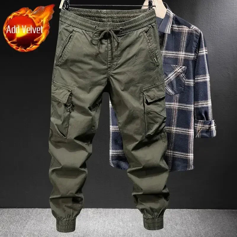 Winter Motorcycle Cargo Pants for Men - Black Fleece-lined Outdoor Biker Trousers, Plus Size, High-Quality Designer - Premium cargo pants from Lizard Vigilante - Just $43.88! Shop now at Lizard Vigilante