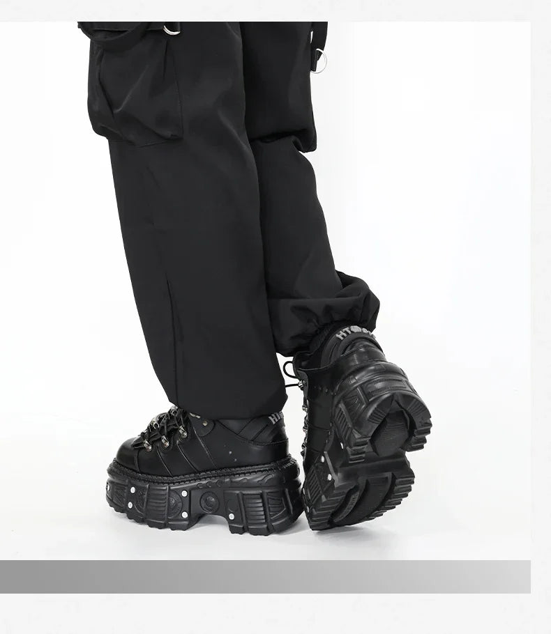2025 Woman Sneakers New Punk Style Women Shoes Gothic Ankle Rock Boots Lace-up Heel Height Platform Shoes Woman Metal Decor